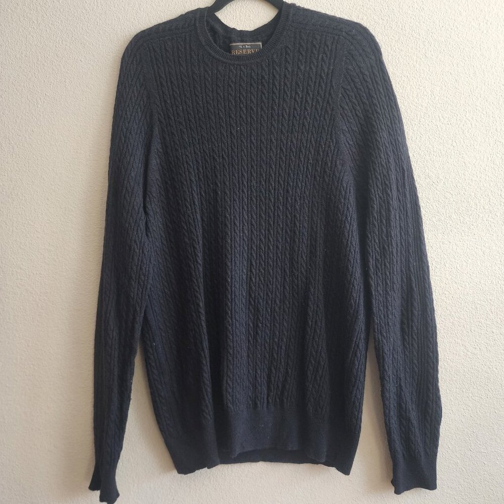 Jos A Bank Reserve Sweater Mens XL Black Wool Cashmere Cable Knit Pullover